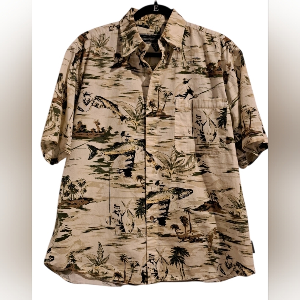 Field & Stream Beige and Green Patterned Shirt